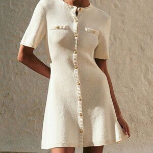 Cream Button-Up Knit Dress